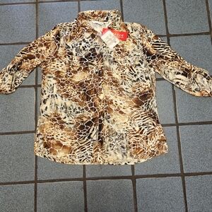 Emily Daniels Button Up Blouse 3/4 Sleeve Animal Print Size Large